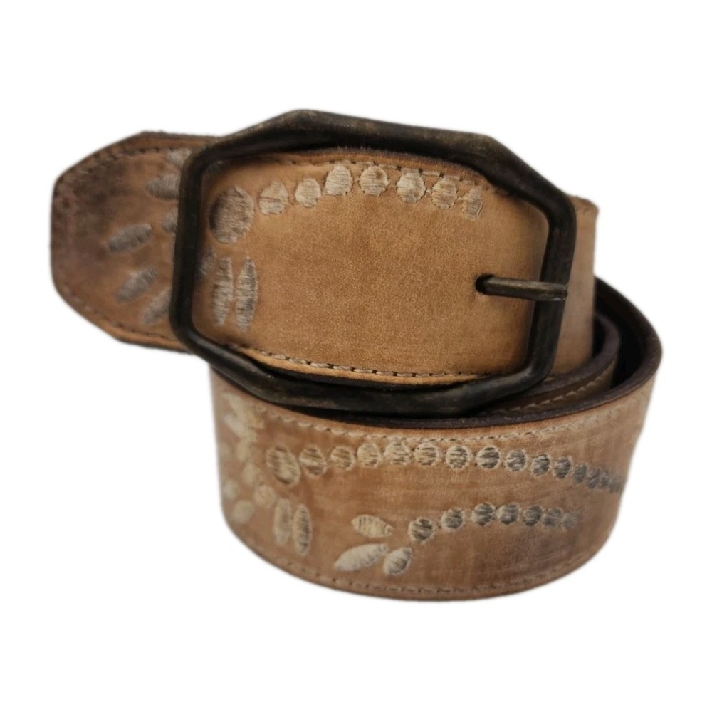 BED|STÜ Cobbler Series Mohawk Belt Embroidered Bench Made Leather Sz MED
